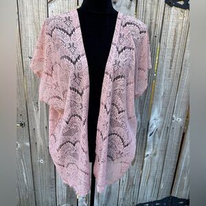 You and I Designs Dusty Rose Dainty Lace Short Sleeve Open Front Cardigan Size M